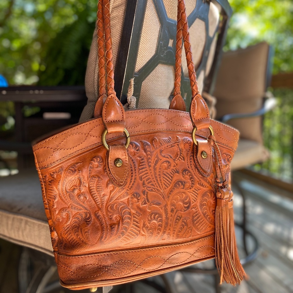 Patricia Nash Bag Tote tan hand tooled leather